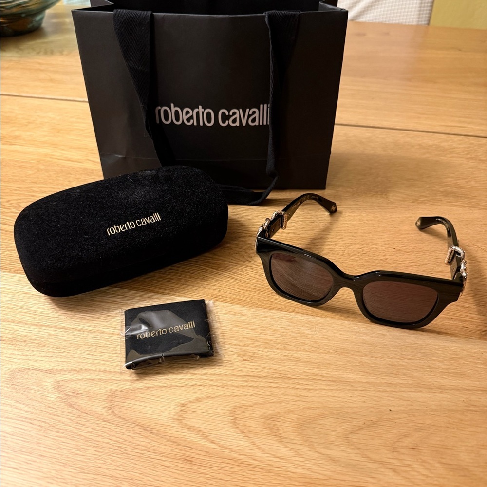 Roberto Cavalli Snake Black Rectangular Sunglasses - image 1